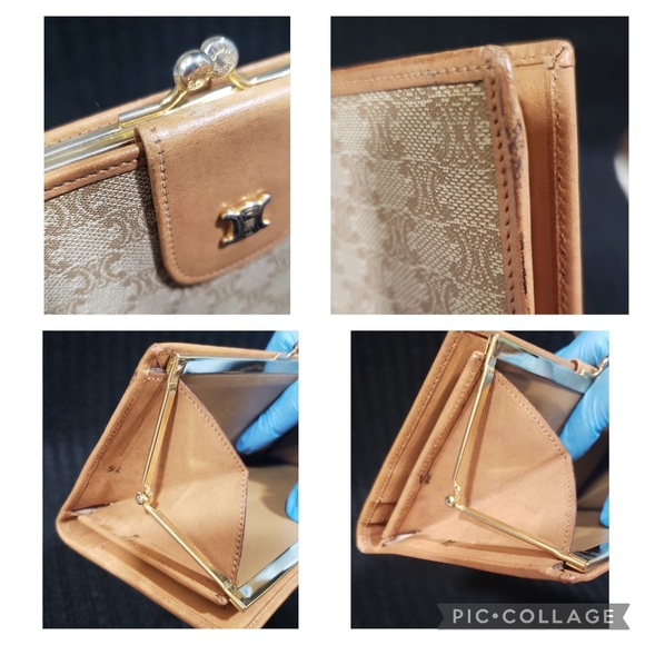 Vintage Celine Macadam Triomphe Light Beige Long Leather Checkbook Wallet - Picture 10 of 11